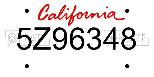 5Z96348 California License Plate