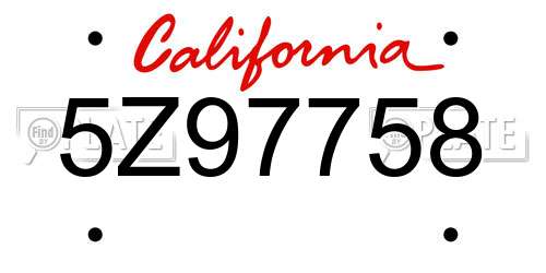 5Z97758 California License Plate