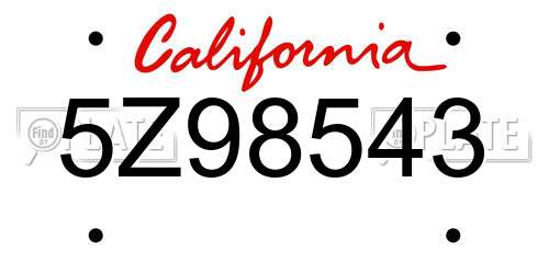 5Z98543 California License Plate