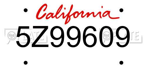 5Z99609 California License Plate