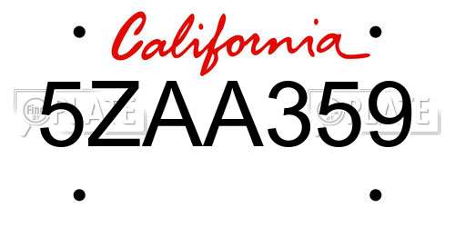 5ZAA359 California License Plate