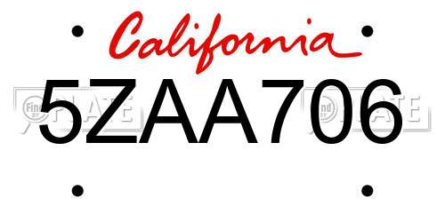 5ZAA706 California License Plate