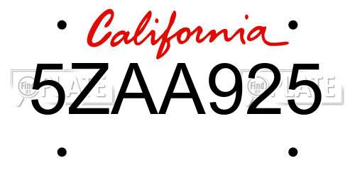 5ZAA925 California License Plate