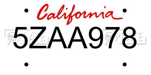 5ZAA978 California License Plate
