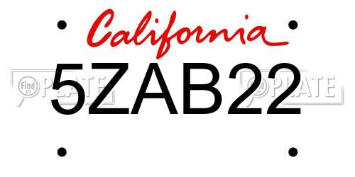 5ZAB22 California License Plate