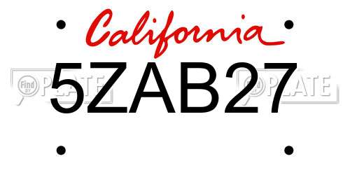 5ZAB27 California License Plate