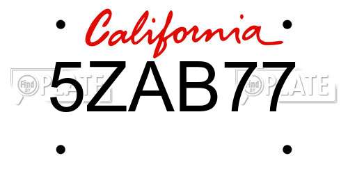5ZAB77 California License Plate