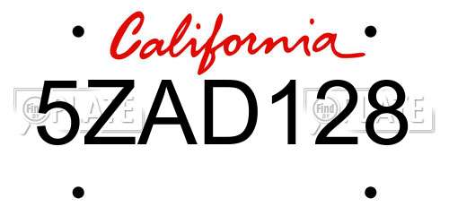 5ZAD128 California License Plate