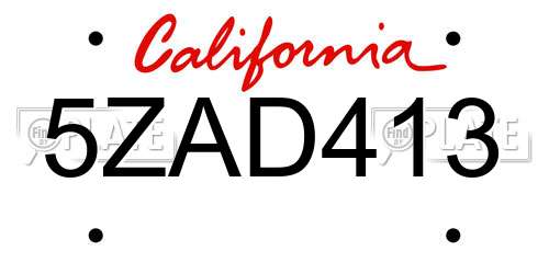 5ZAD413 California License Plate