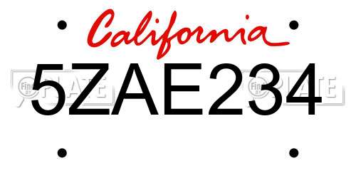5ZAE234 California License Plate