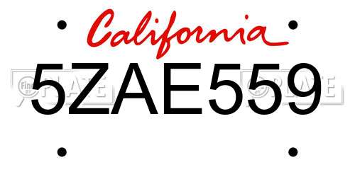 5ZAE559 California License Plate