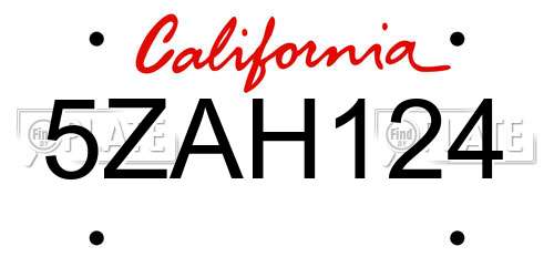 5ZAH124 California License Plate