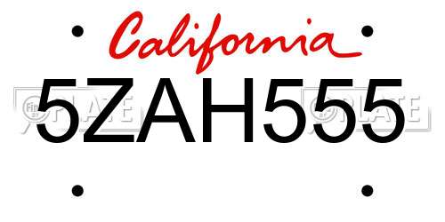 5ZAH555 California License Plate