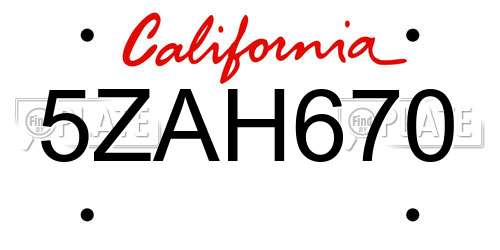 5ZAH670 California License Plate
