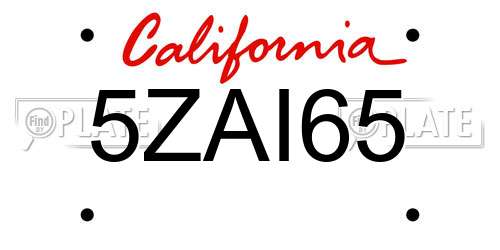 5ZAI65 California License Plate