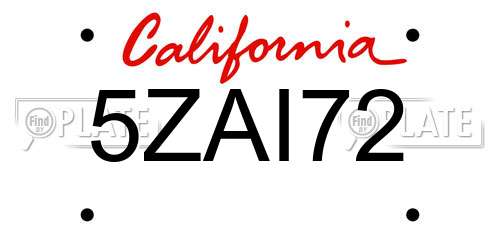 5ZAI72 California License Plate