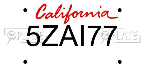 5ZAI77 California License Plate