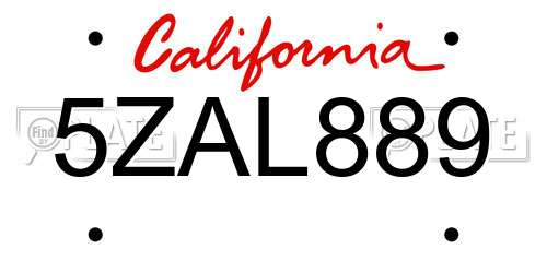 5ZAL889 California License Plate
