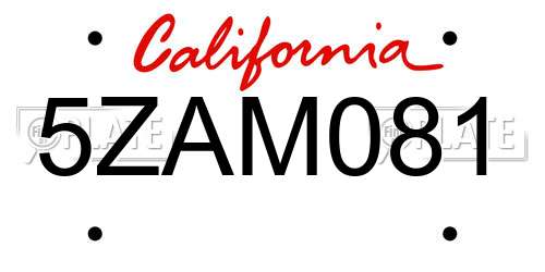 5ZAM081 California License Plate