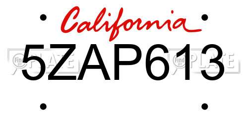 5ZAP613 California License Plate