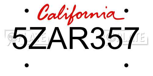 5ZAR357 California License Plate