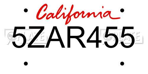 5ZAR455 California License Plate