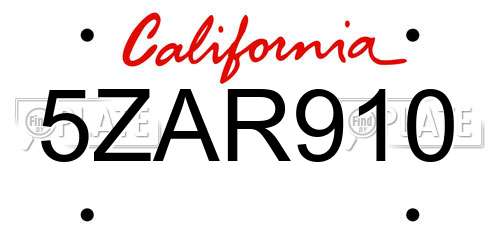 5ZAR910 California License Plate