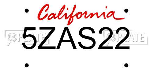 5ZAS22 California License Plate