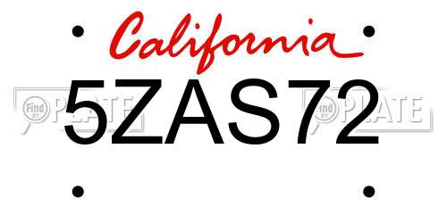 5ZAS72 California License Plate