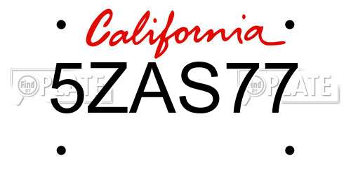 5ZAS77 California License Plate