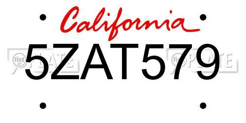 5ZAT579 California License Plate