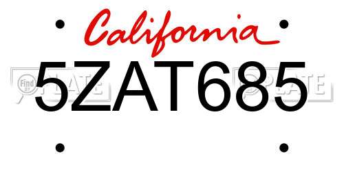5ZAT685 California License Plate