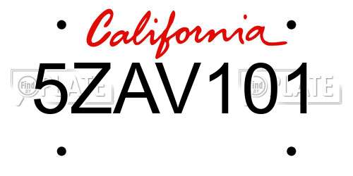 5ZAV101 California License Plate