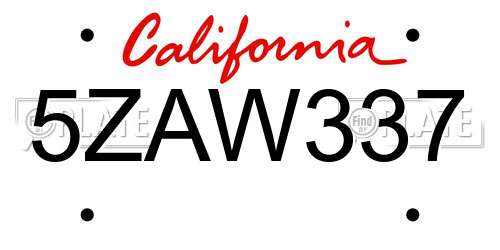 5ZAW337 California License Plate