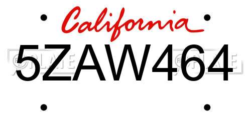 5ZAW464 California License Plate