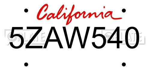 5ZAW540 California License Plate