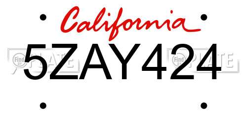 5ZAY424 California License Plate