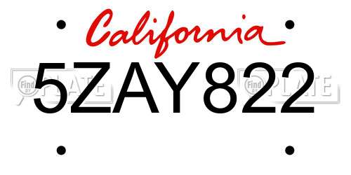 5ZAY822 California License Plate