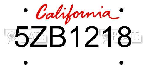 5ZB1218 California License Plate