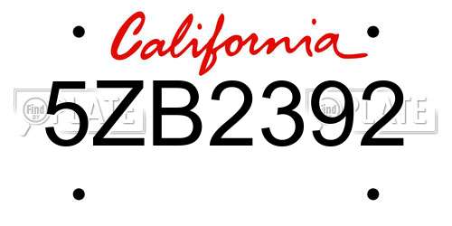 5ZB2392 California License Plate