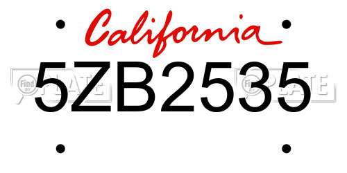 5ZB2535 California License Plate