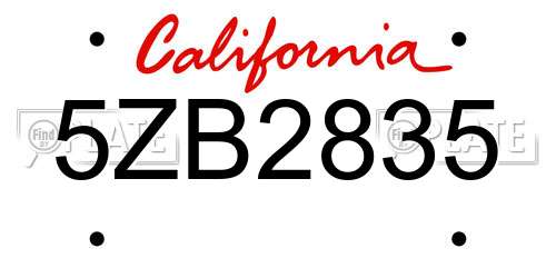 5ZB2835 California License Plate