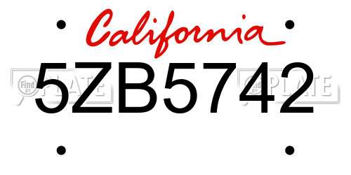 5ZB5742 California License Plate