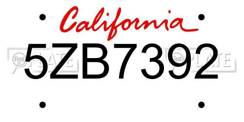 5ZB7392 California License Plate