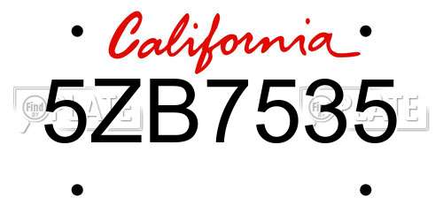 5ZB7535 California License Plate