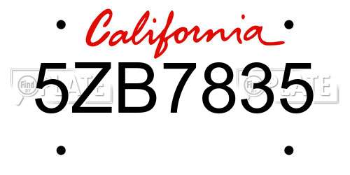 5ZB7835 California License Plate