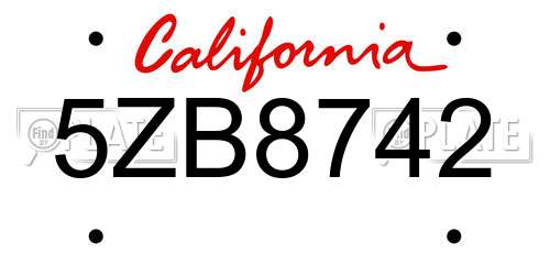 5ZB8742 California License Plate