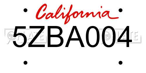 5ZBA004 California License Plate