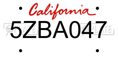5ZBA047 California License Plate