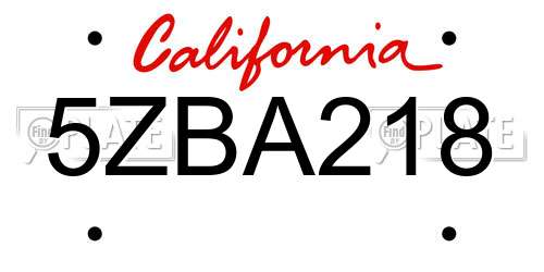 5ZBA218 California License Plate